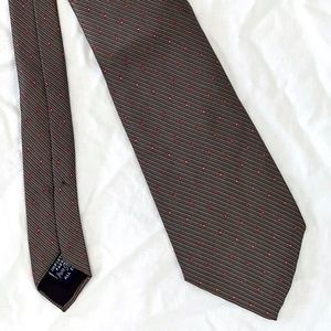 Courchevel VNTG Italian Pinstripe Silk Tie - Taupe with Red Detail
